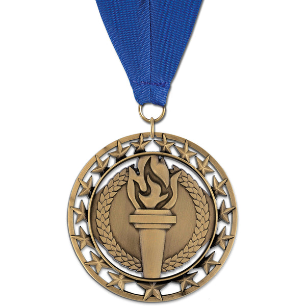 2-3/4" Custom Rising Star Award Medal With Grosgrain Neck Ribbon
