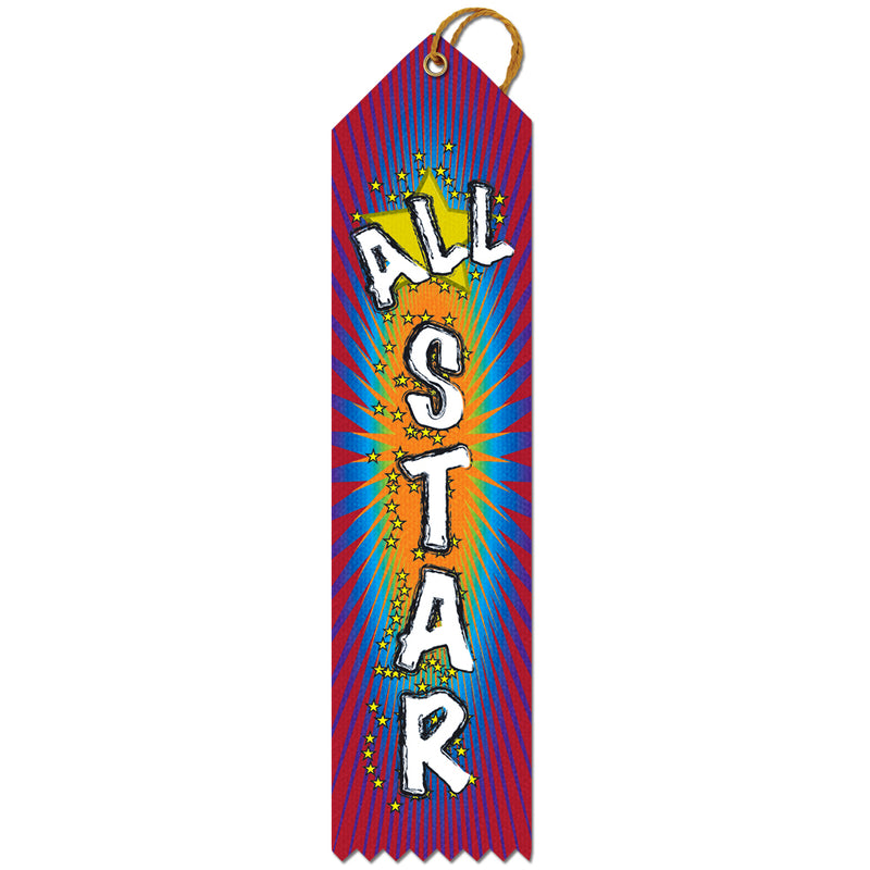 2" X 8" Stock Multicolor Point Top All Star Award Ribbon