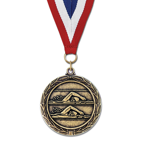 2-1/4" Stock LX Award Medal With Red/White/Blue or Year Grosgrain Neck Ribbon