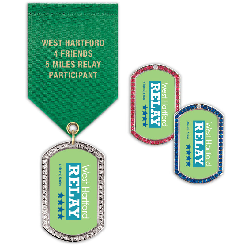 1-3/8" x 2-1/4"  Custom GEM Tag Award Medal w/ Satin Drape