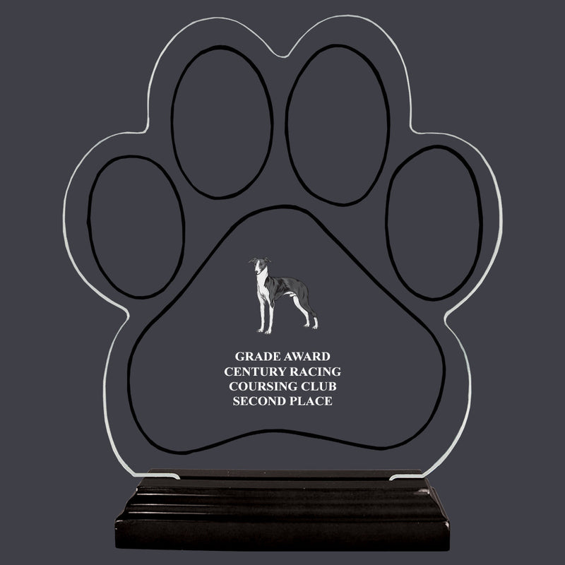 9-1/8" Custom Full Color Large Paw Print Shaped Acrylic With Black Base