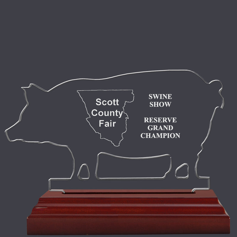 Engraved Hog Shaped Acrylic Award Trophy