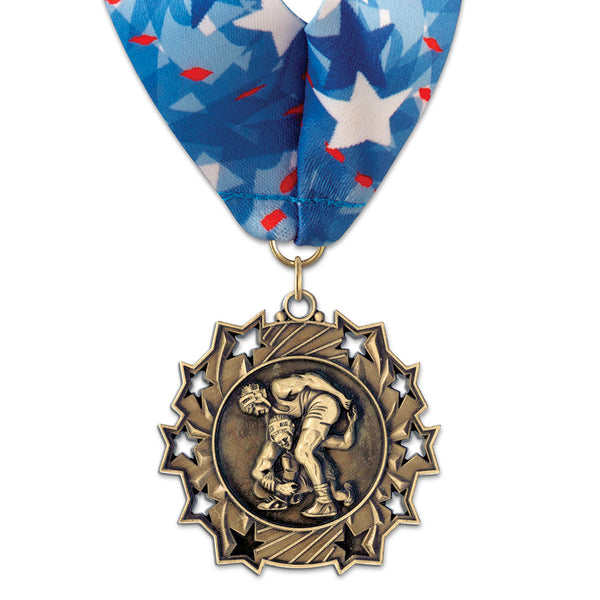 2-1/4" Custom Ten Star Award Medal with Millennium Neck Ribbon