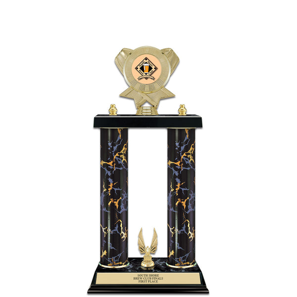 15" Custom Black Faux Marble Award Trophy w/Trim & Insert Top