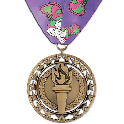 2-3/4"  Rising Star Award Medal w/ Custom Millennium Neck Ribbon