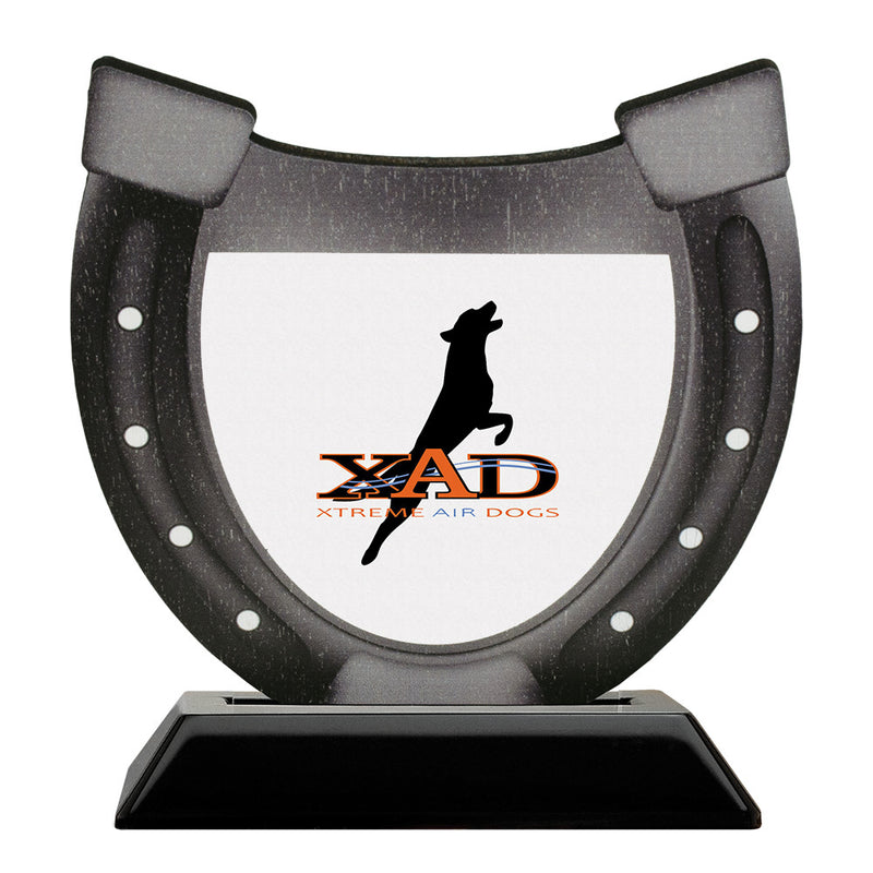 5" Horseshoe Shape Birchwood Award Trophy With Black Base