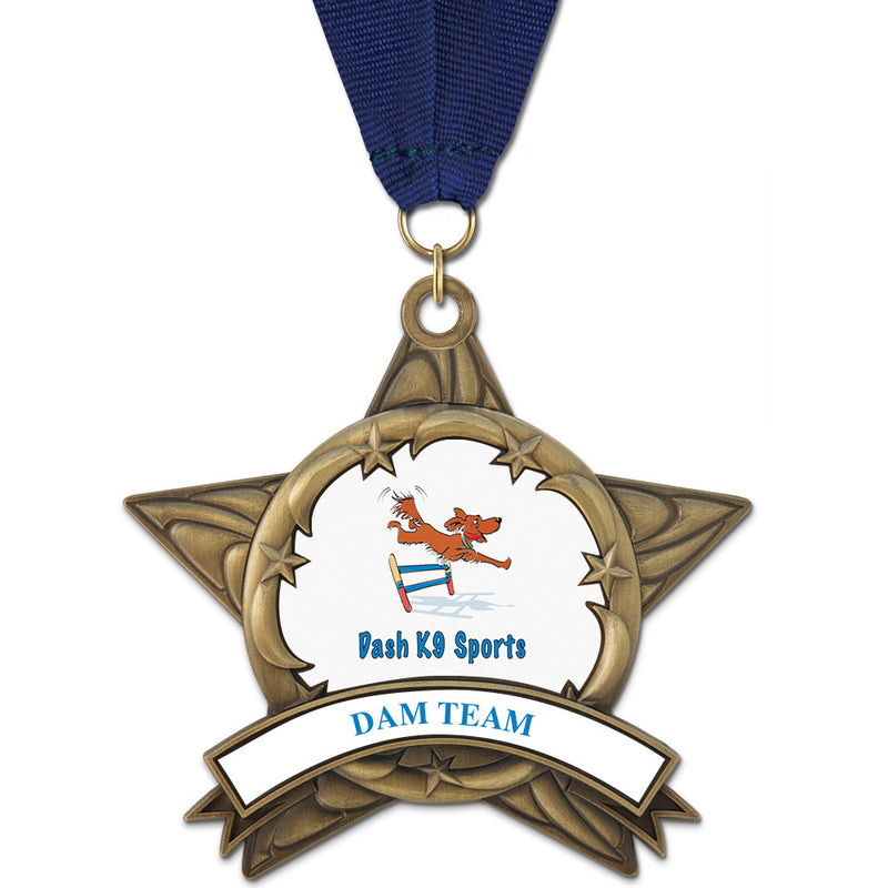 3-3/8" Custom AS14 All Star Award Medals With Grosgrain Neck Ribbon