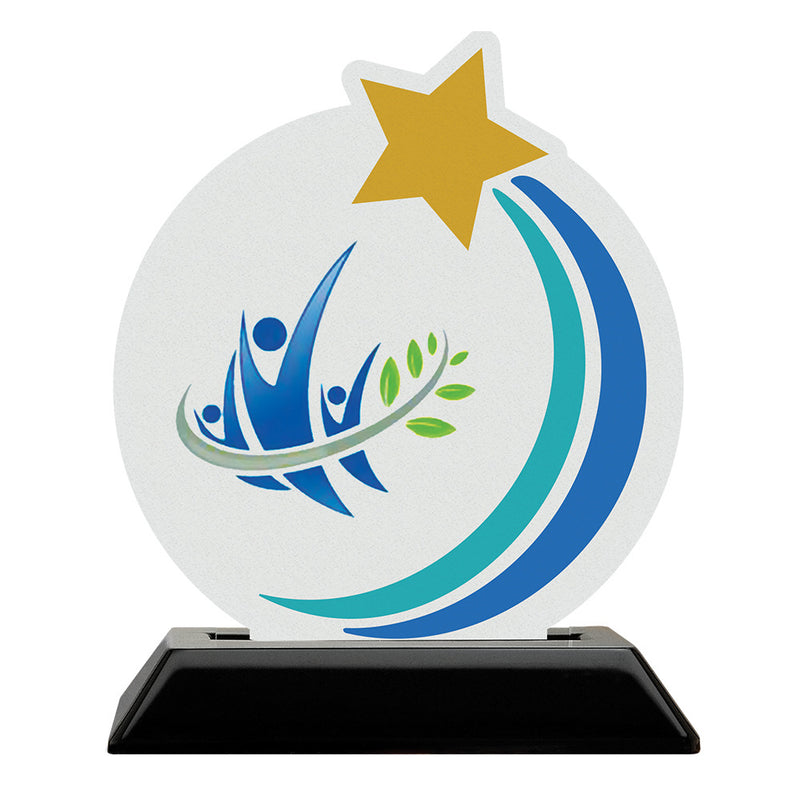 5" Rising Star Shape Birchwood Award Trophy With Black Base