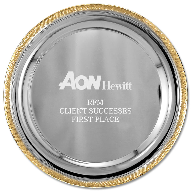 8" Round Award Tray With Gold Border