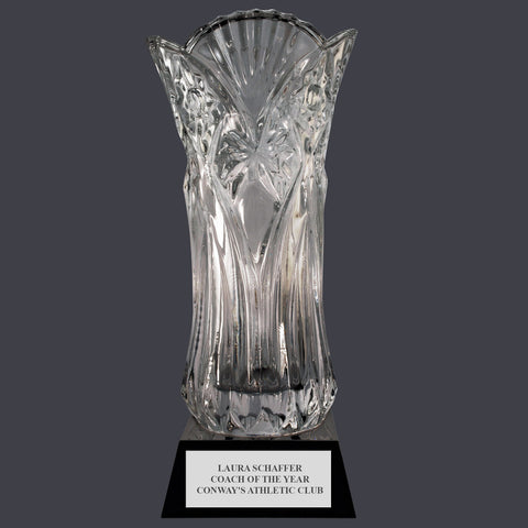 13" Custom Engraved Elland Optical Crystal Award Vase With Base