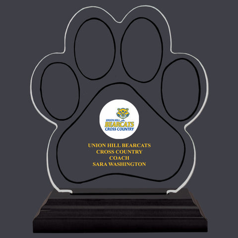 5-1/2" Custom Full Color Small Paw Print Shaped Acrylic With Black Base