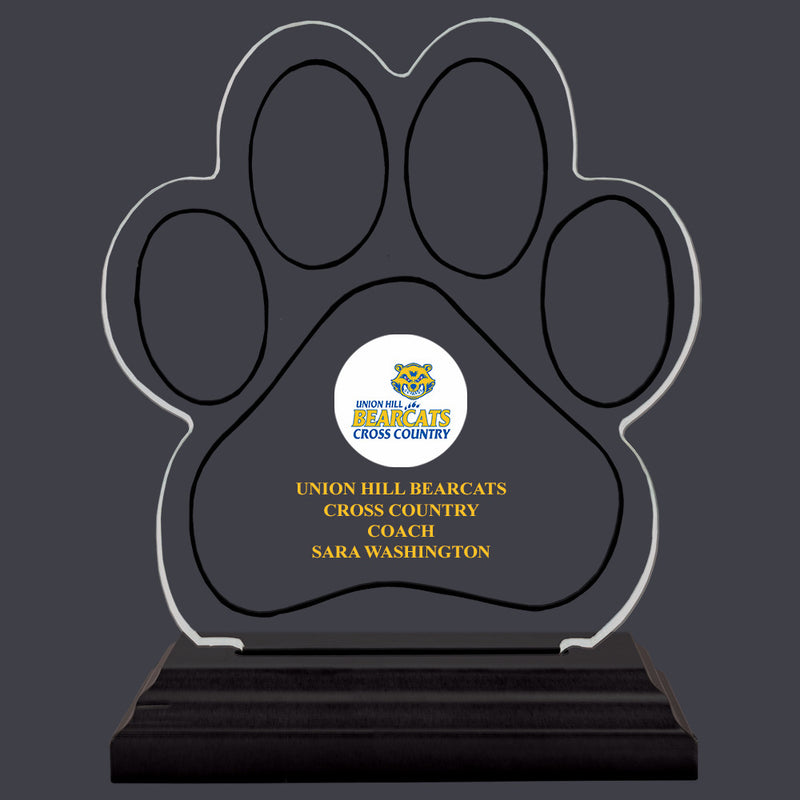 5-1/2" Custom Full Color Small Paw Print Shaped Acrylic With Black Base