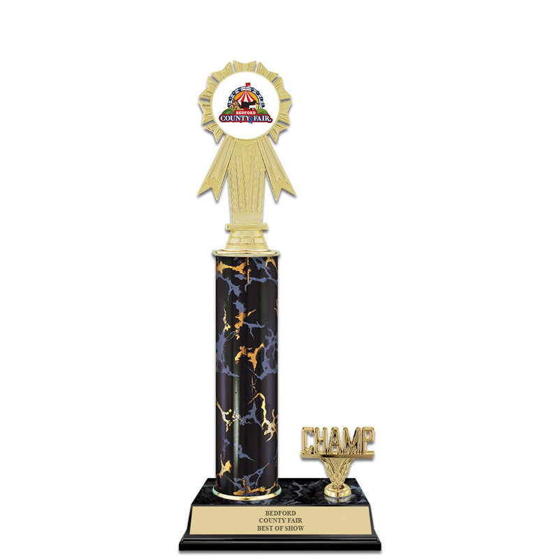 12" Custom Black Faux Marble Award Trophy w/Trim & Insert Top