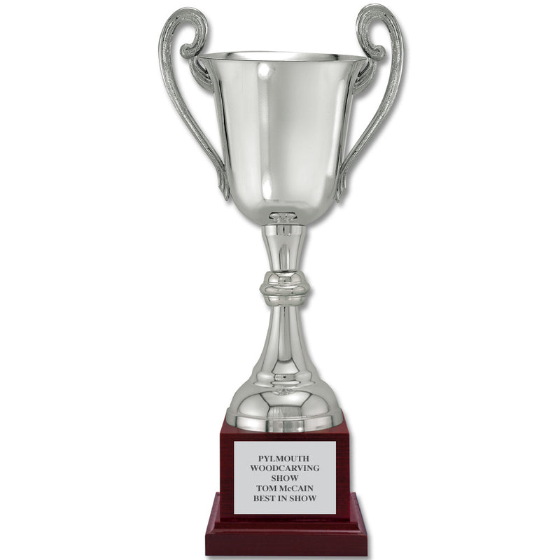 15-3/4" Loving Cup Award Trophy With Cherry Tone Wood Base