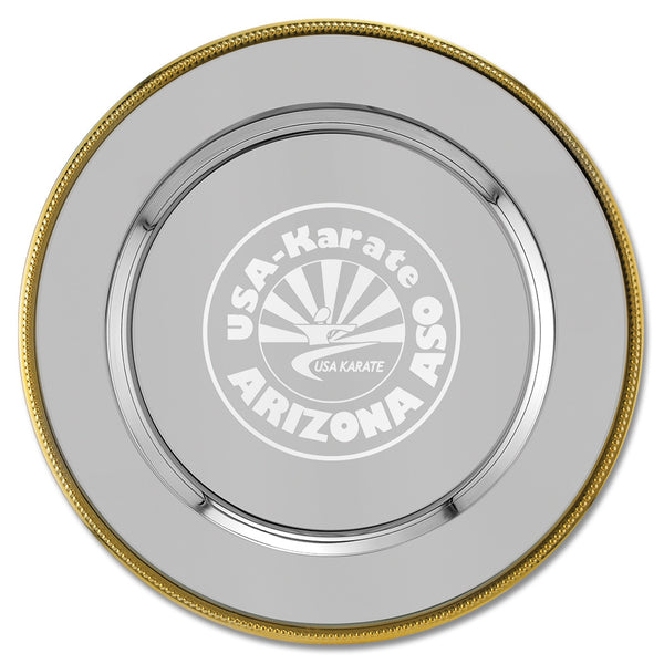 12" Round Charger Award Tray With Gold Border