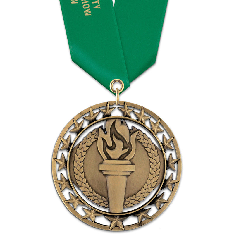 2-3/4" Custom Rising Star Award Medal With Satin Neck Ribbon