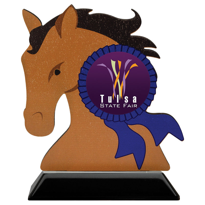 5" Horse Head Shape Birchwood Award Trophy With Black Base