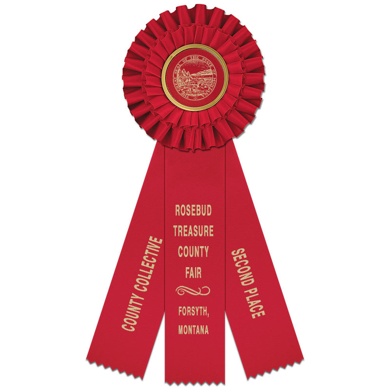 Luxury 3 Rosette Award Ribbon With 3 Streamer Printing