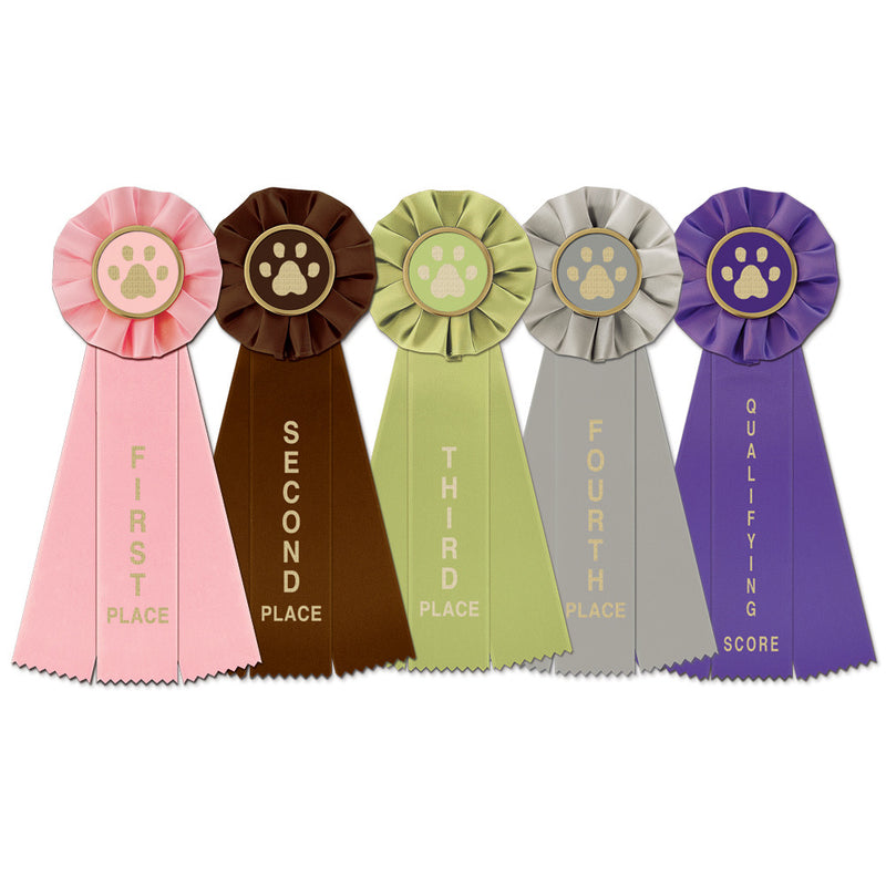 Stock Paw Print Rosette Award Ribbon