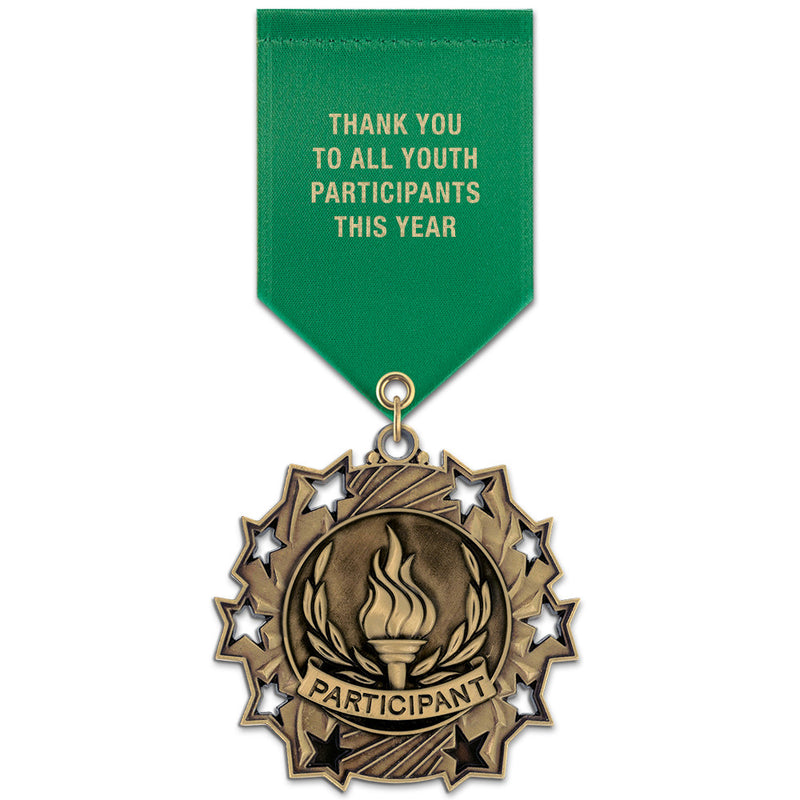 2-1/4" Custom Ten Star Award Medal w/ Satin Drape Ribbon