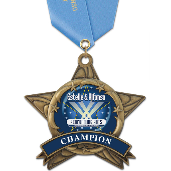 3-3/8" Custom AS14 All Star Award Medals With Satin Neck Ribbon