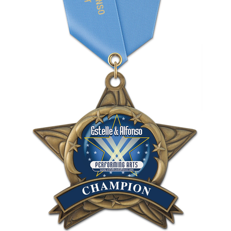 3-3/8" Custom AS14 All Star Award Medals With Satin Neck Ribbon