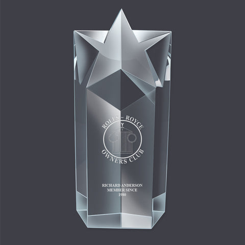 9" Custom Engraved Crystal Rising Star Trophy