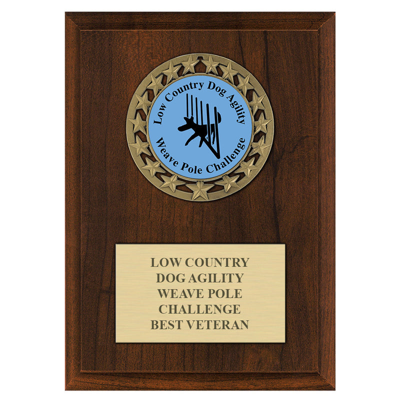 5" x 7" Custom RS14 Medal Cherry Plaque With Engraved Plate