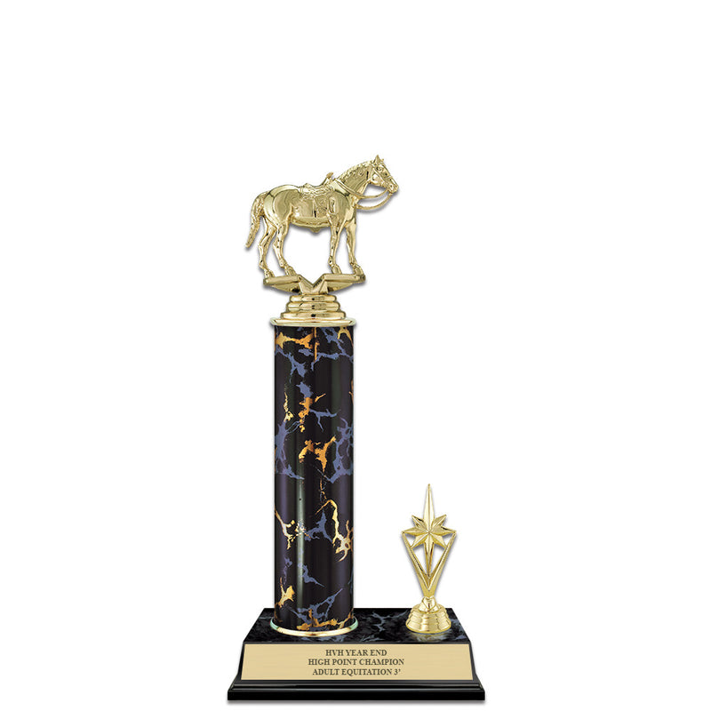 12" Black Faux Marble Award Trophy With Trim