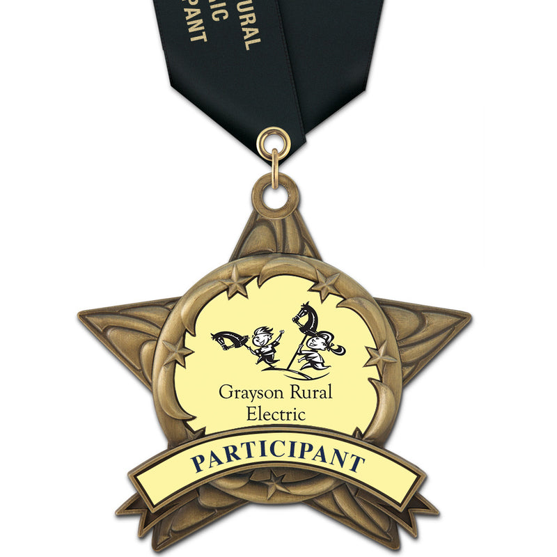 3-3/8" Custom AS14 All Star Award Medals With Satin Neck Ribbon