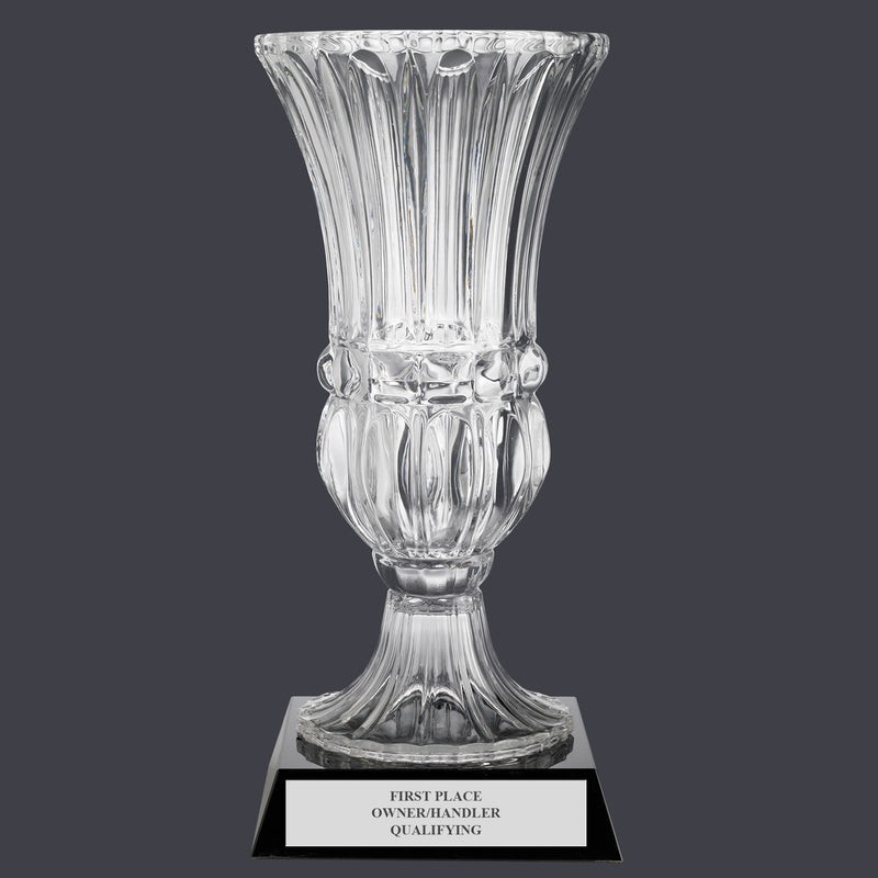 Large Optical Crystal Award Vase w/ Attached Base