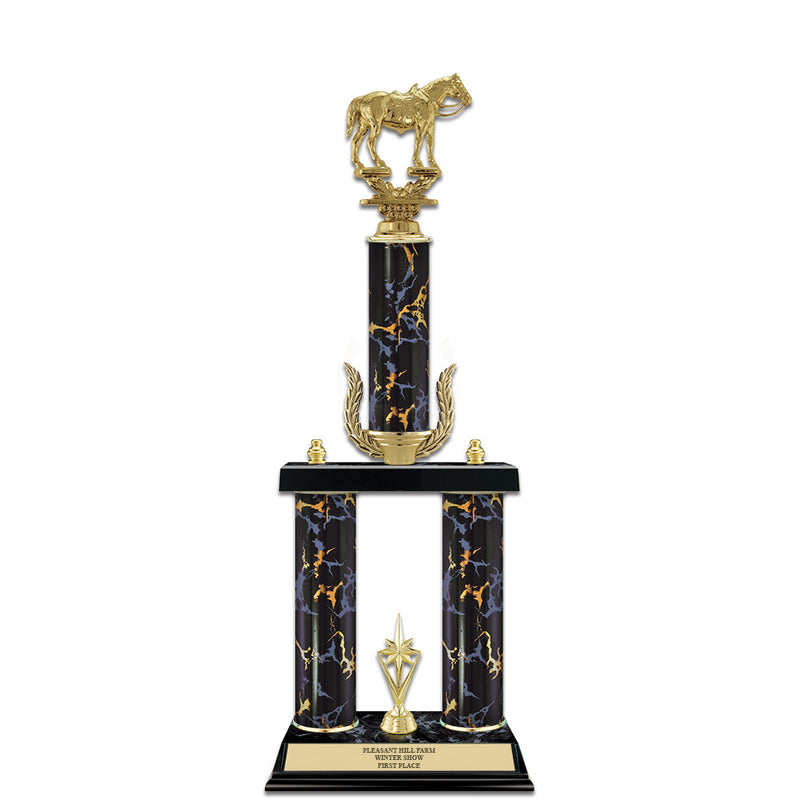 20" Black Faux Marble Award Trophy With Wreath And Trim