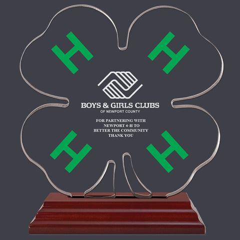 5-1/2" Custom Engraved 4-H Clover Shaped Acrylic Award