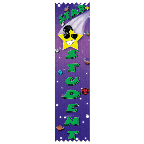 2" X 8" Stock Multicolor Pinked Top Star Student Award Ribbon