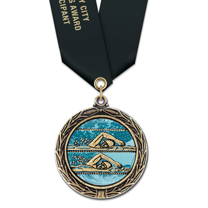 2-1/4" Custom LXC Color Fill Award Medal With Satin Neck Ribbon