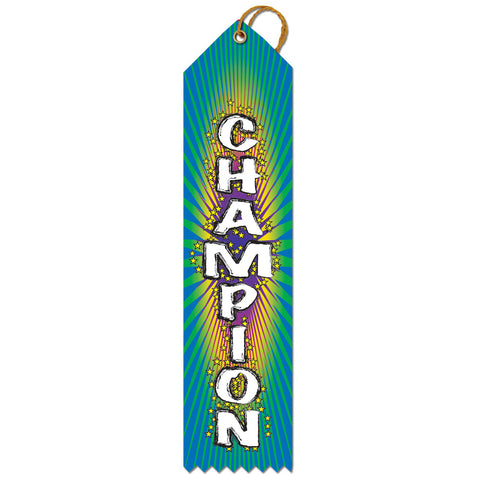 2" X 8" Stock Multicolor Point Top Champion Award Ribbon