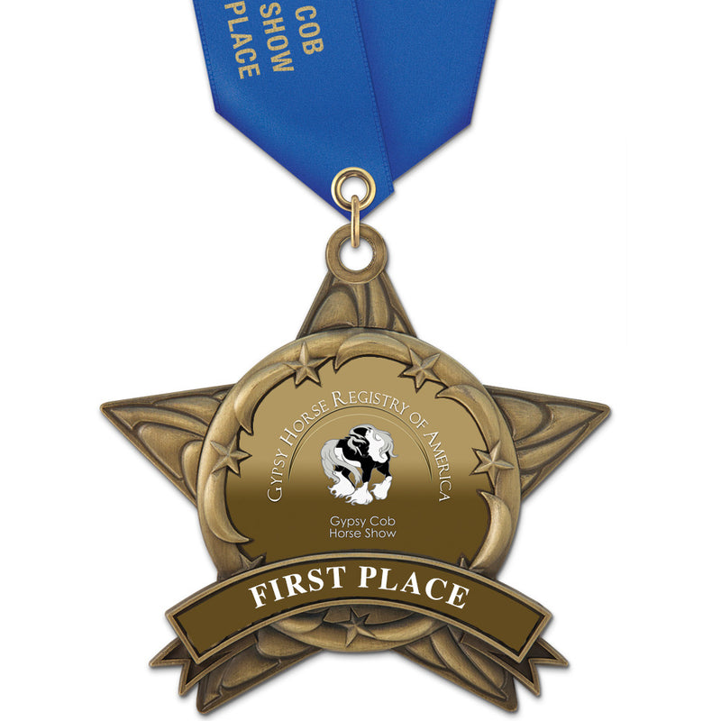 3-3/8" Custom AS14 All Star Award Medals With Satin Neck Ribbon