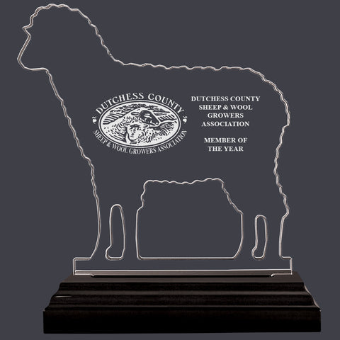 Engraved Sheep Shaped Acrylic Award Trophy w/ Black Base