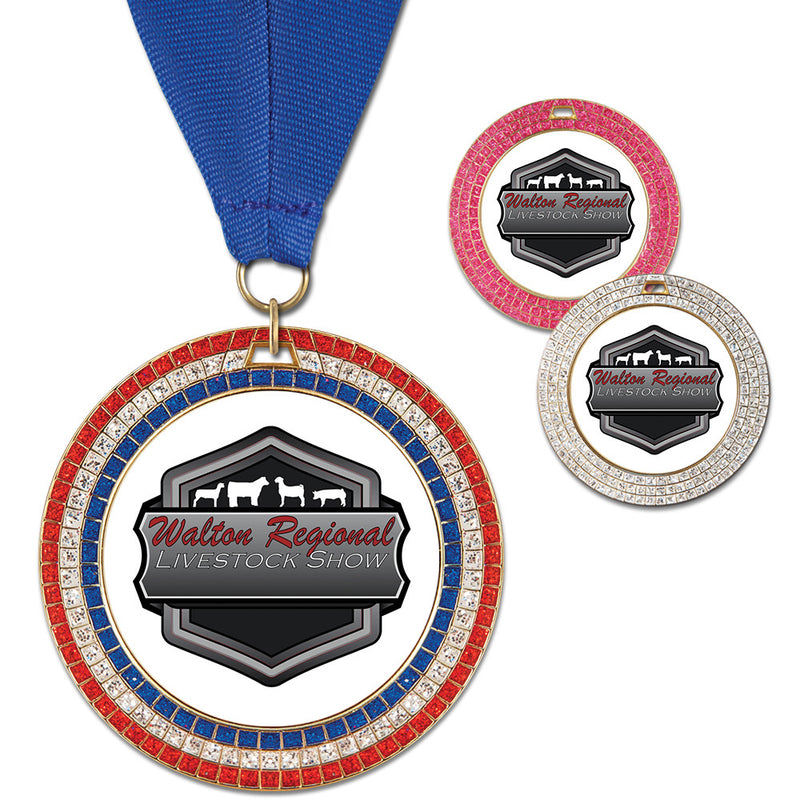 2-3/4" Custom GEM Award Medal With Grosgrain Neck Ribbon