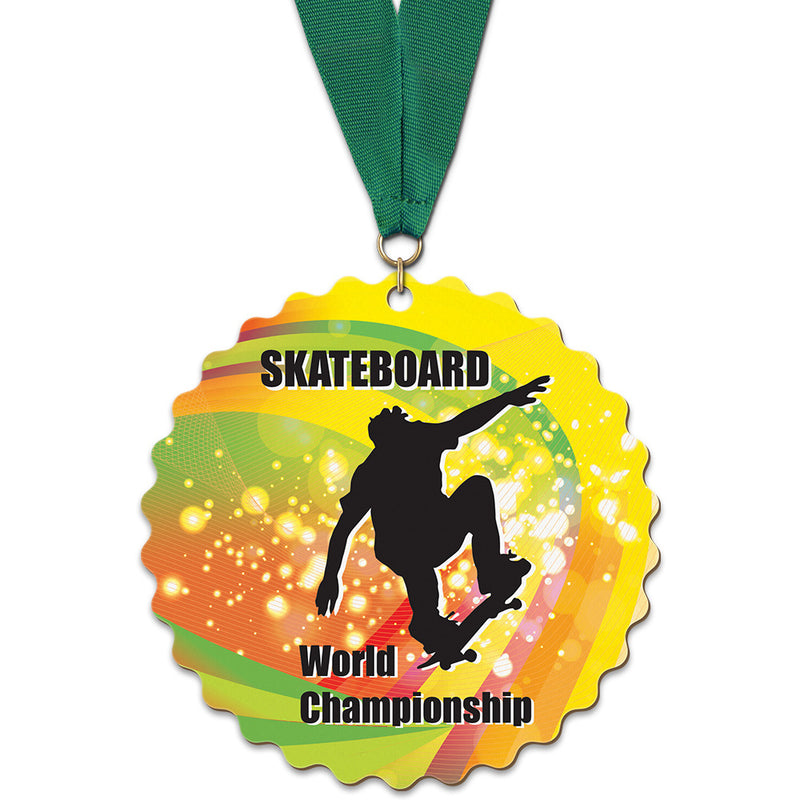 5" Custom Shape Birchwood Medal With Any Grosgain Neck Ribbon