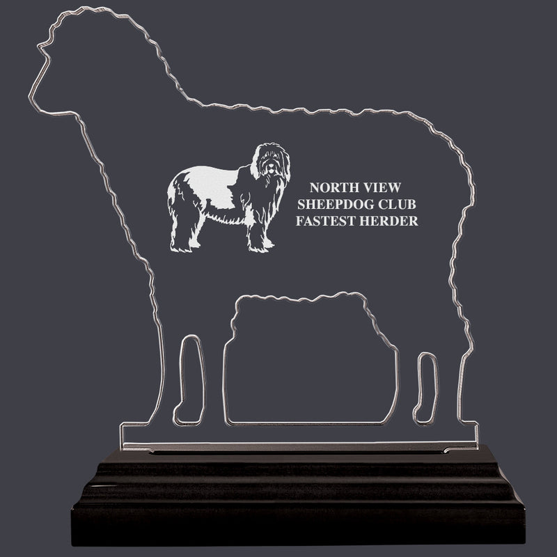 Engraved Sheep Shaped Acrylic Award Trophy w/ Black Base