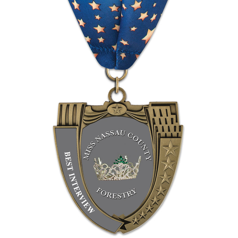 2-3/4"  Custom MS14 Mega Shield Award Medal w/ Millennium Neck Ribbon