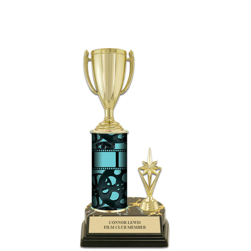 10" Custom Black Base Award Trophy With Trim, Insert Top, And Custom Column