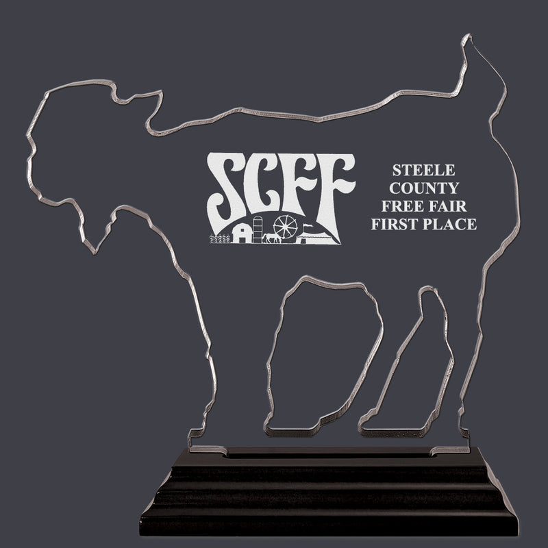 Engraved Goat Shaped Acrylic Award Trophy w/ Black Base