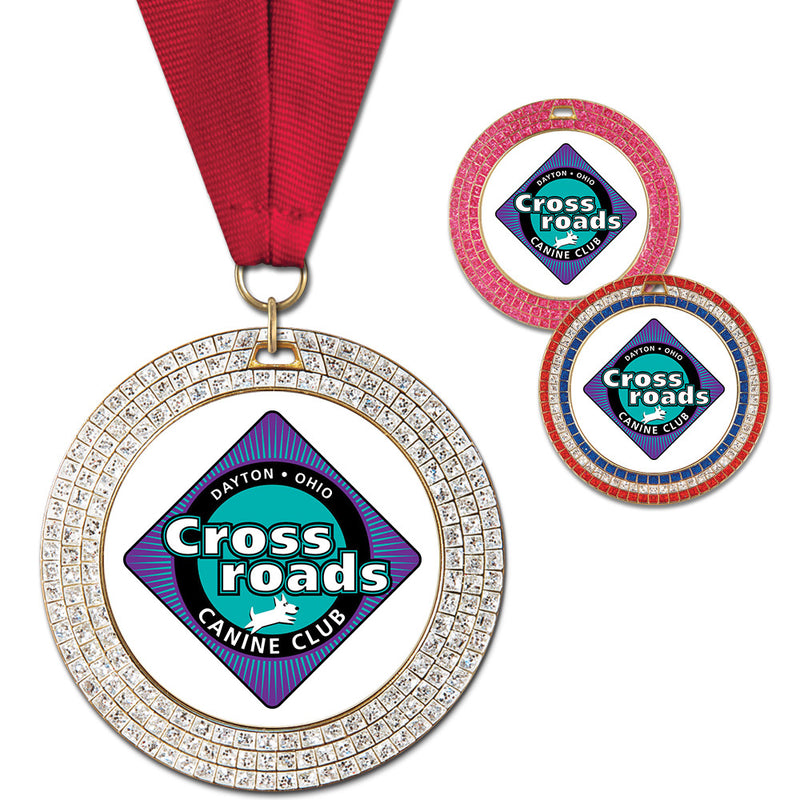 2-3/4" Custom GEM Award Medal With Grosgrain Neck Ribbon