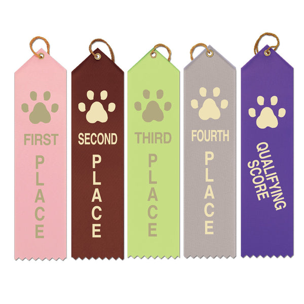 2" X 8" Stock Point Top Paw Print Place Award Ribbon