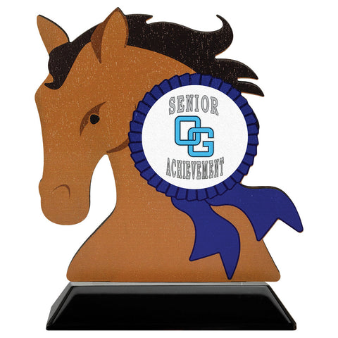 5" Horse Head Shape Birchwood Award Trophy With Black Base