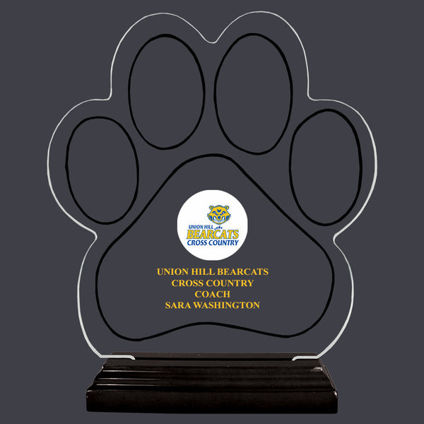 9-1/8" Custom Full Color Large Paw Print Shaped Acrylic With Black Base