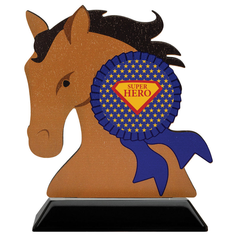 5" Horse Head Shape Birchwood Award Trophy With Black Base