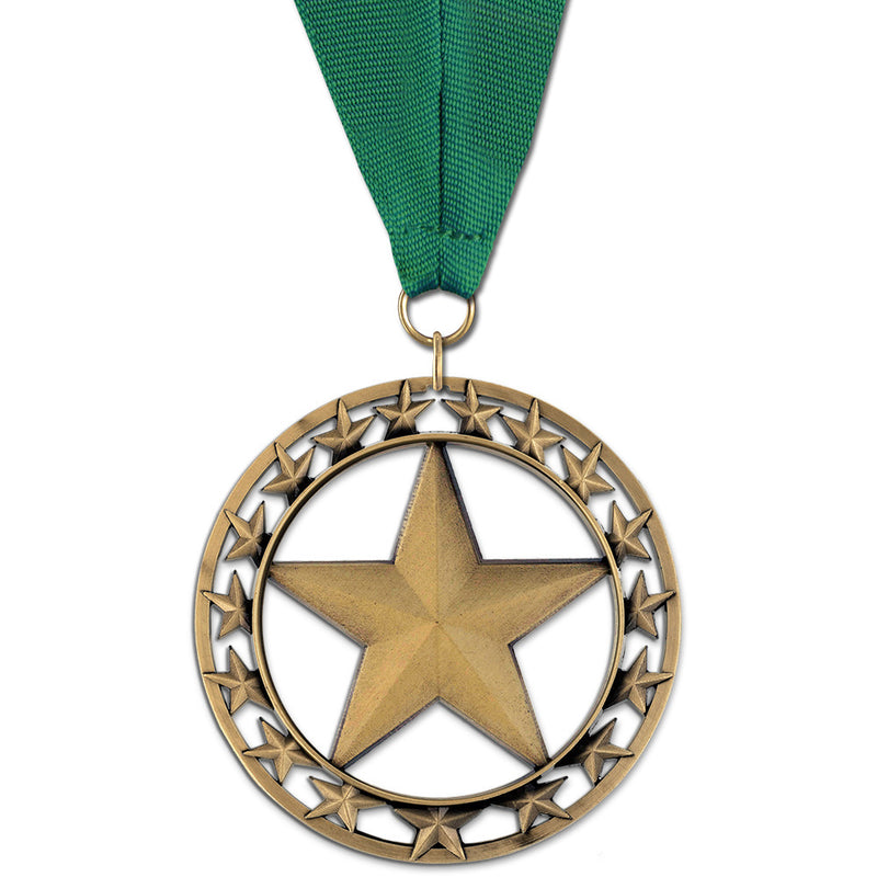 2-3/4" Custom Rising Star Award Medal With Grosgrain Neck Ribbon